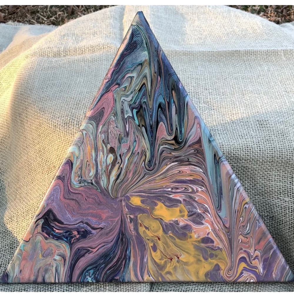 Abstract paint pour on canvas 8 Inch Beautiful Colors Sealed Art original